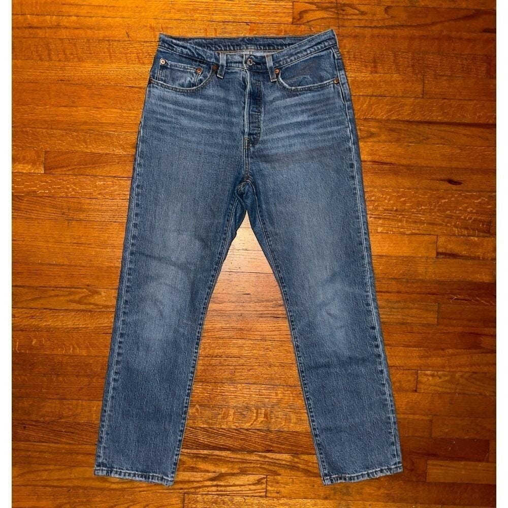 Levi's Denim 501 Jeans Straight Leg Button Fly Medium Wash‎ Mens Casual W30 L30